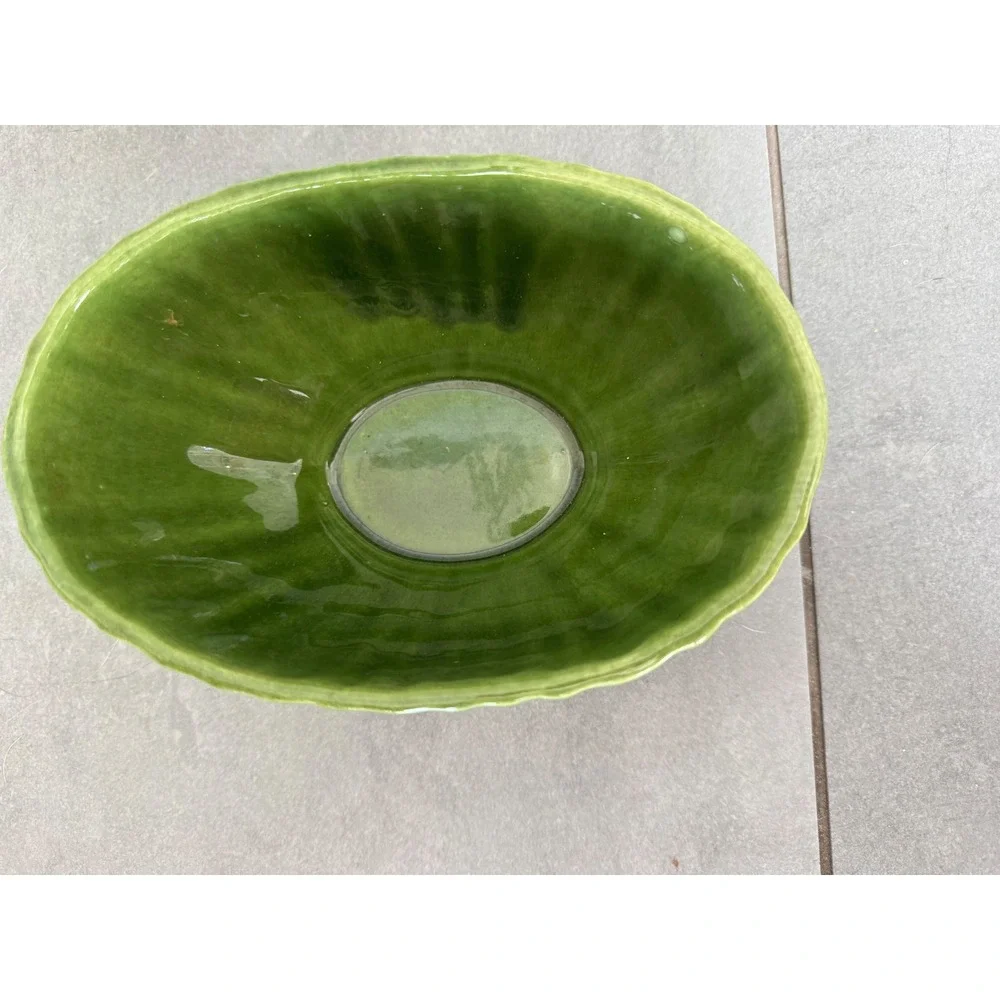 Vintage Haeger Pottery Green Ribbed Oval Planter Bowl 4020 USA Made Ceramic